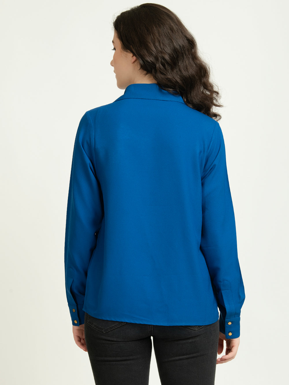 Bright Blue button down Moss Shirt with Gold Buttons Back