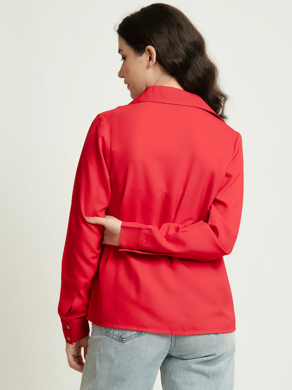 Red Moss Button Down Shirt with Gold Buttons Back