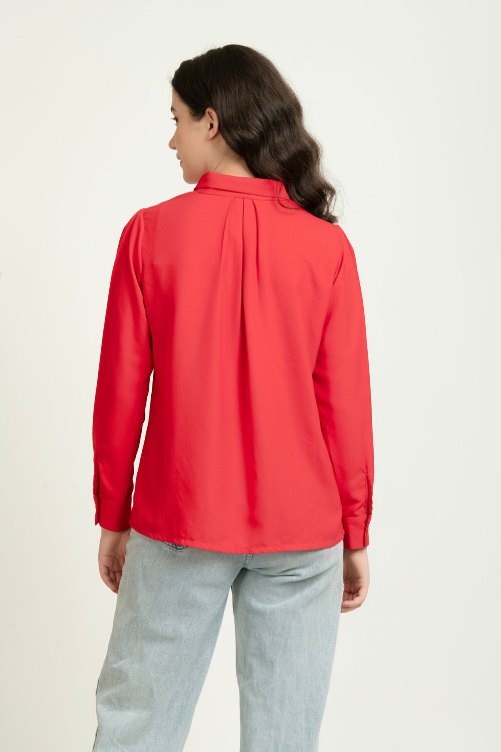 Red Hot Tie-Up Neckline Shirt Back